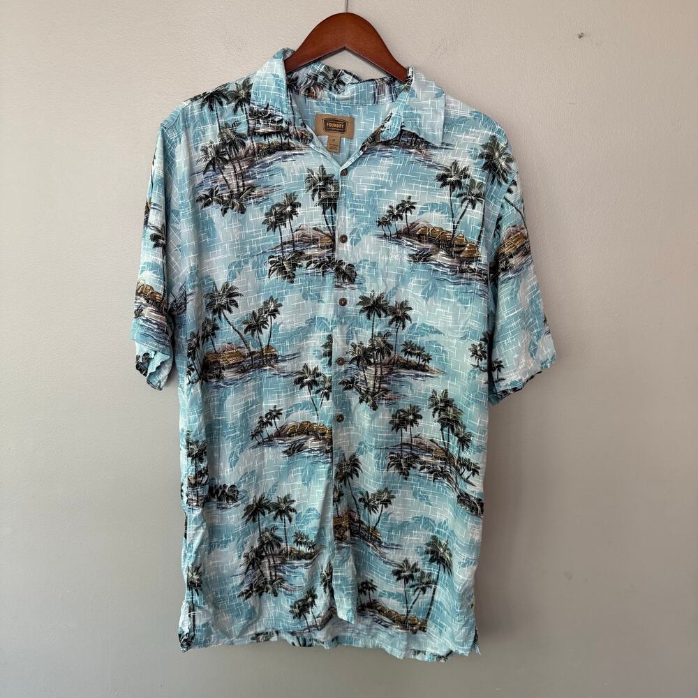 Foundry Co Blue Hawaiian Button Up Shirt Mens‎ Large Tall Vacation Tropical Blue